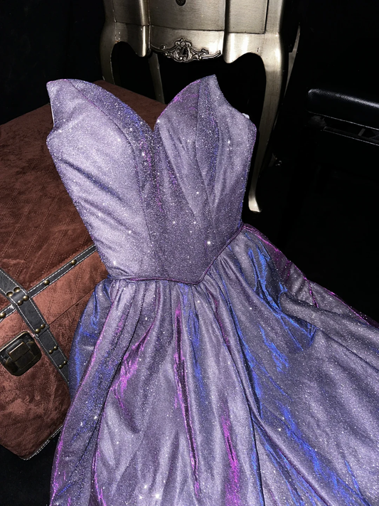 Shiny Purple Sweetheart A-Line Long Party Dress Formal Prom Dress Birthday Outfits, DP5068