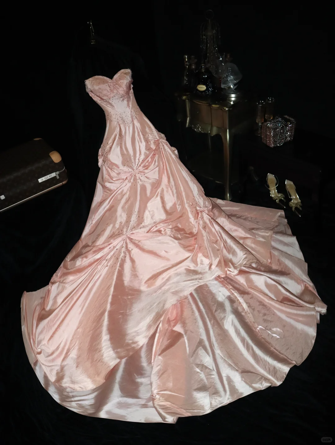 Rosa trägerloses A-Linien-Kleid mit Perlenbesatz, langes Abendkleid, Partykleid, Geburtstagsoutfits, DP5074