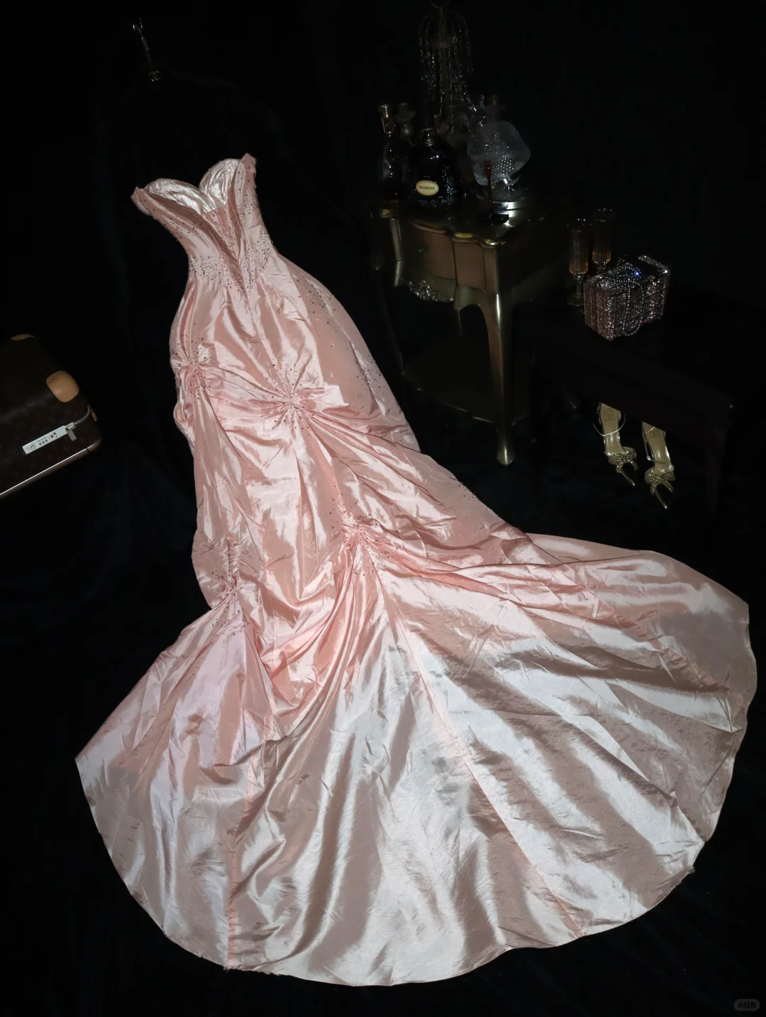 Rosa trägerloses A-Linien-Kleid mit Perlenbesatz, langes Abendkleid, Partykleid, Geburtstagsoutfits, DP5074