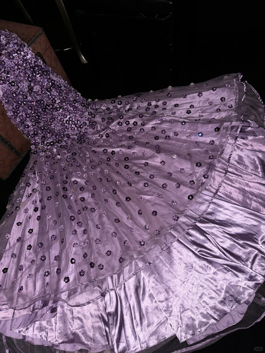 Wunderschönes lila A-Linien-Kleid mit Blumenmuster und Perlenbesatz, langes Abendkleid, Partykleid, Geburtstagsoutfits, DP5075