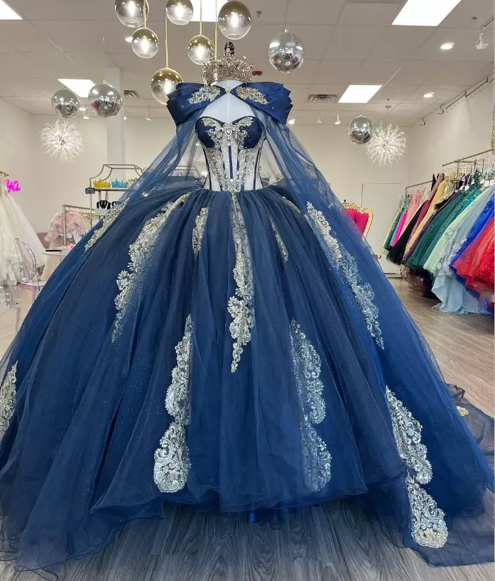 Dunkelblaues A-Linie Quinceanera-Kleid mit Herzausschnitt, Ballkleid zum 16. Geburtstag, DP5032