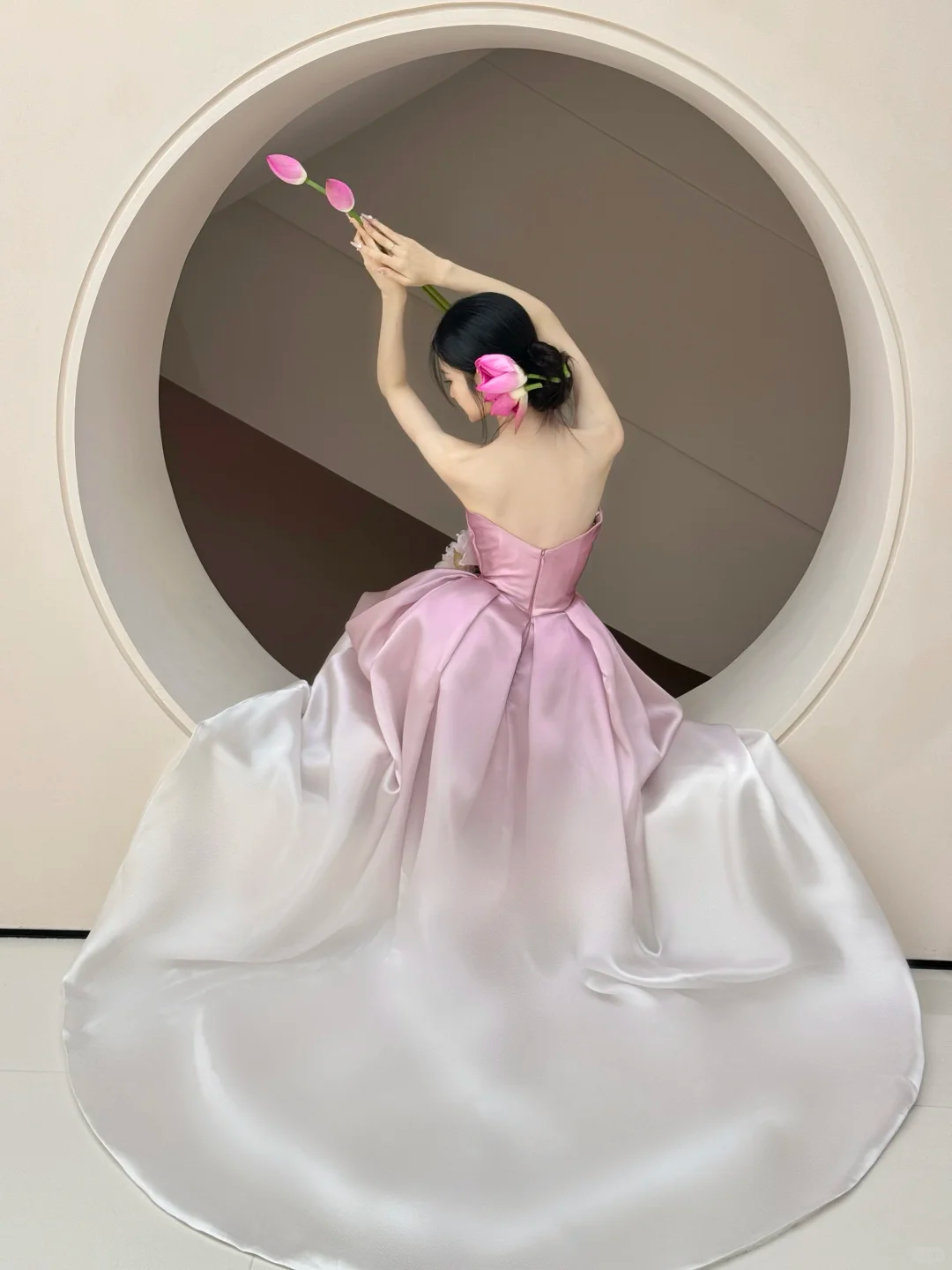 Elegant Strapless Ombre A-Line Satin Long Formal Party Dresses Evening Dresses, DP5040