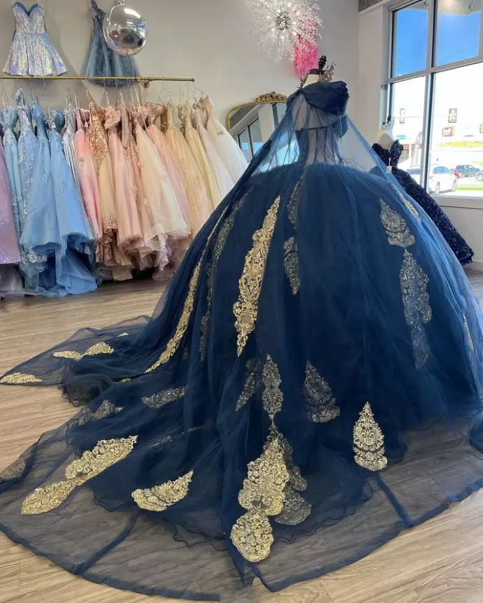 Dunkelblaues A-Linie Quinceanera-Kleid mit Herzausschnitt, Ballkleid zum 16. Geburtstag, DP5032