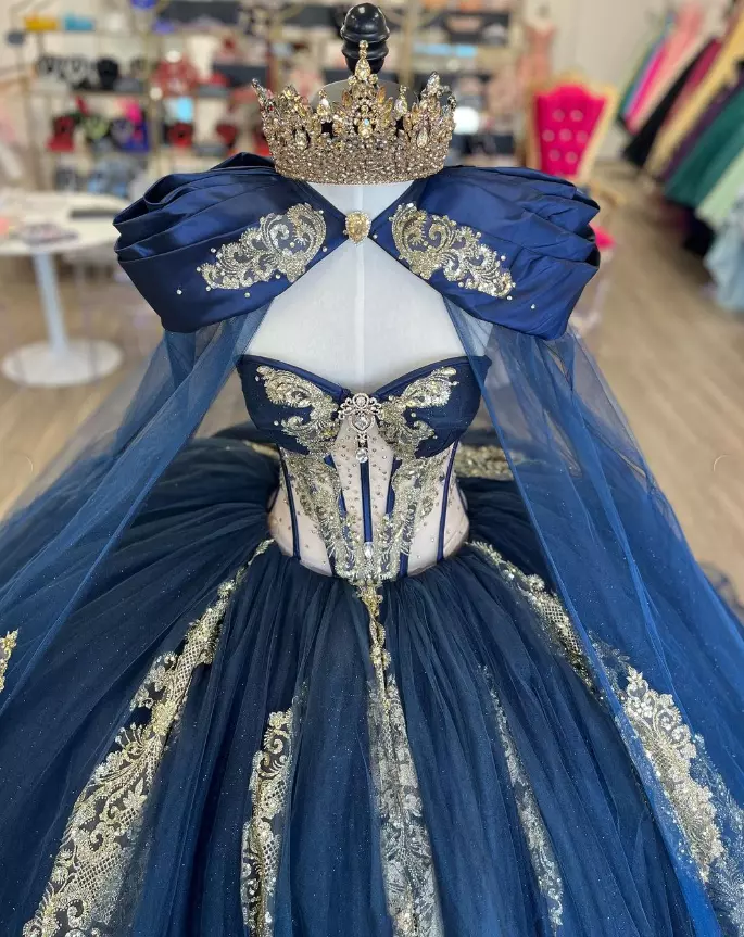 Dunkelblaues A-Linie Quinceanera-Kleid mit Herzausschnitt, Ballkleid zum 16. Geburtstag, DP5032