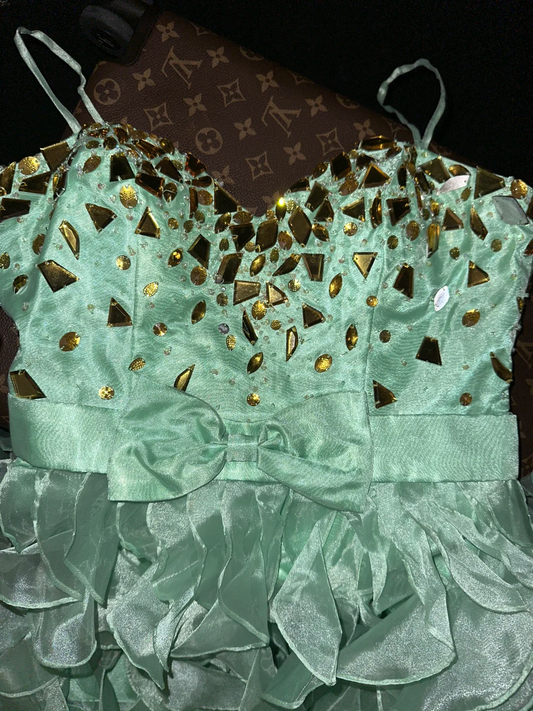 Sage Green Straps A-Line Ruffles Beading Evening Party Dress Birthday Outfits, DP5079