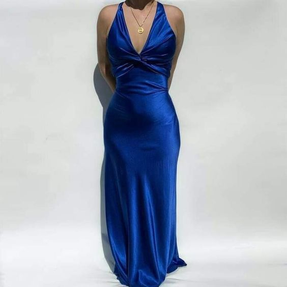 Elegant Dark Purple V Neck Halter Vintage Prom Dress, DP2276