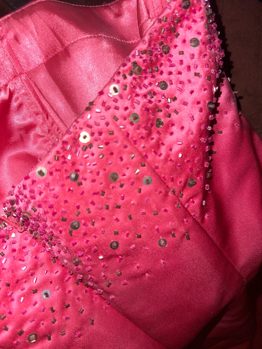 Robe de soirée longue rose vif, bustier, style sirène, avec perles, tenue d'anniversaire, DP5080