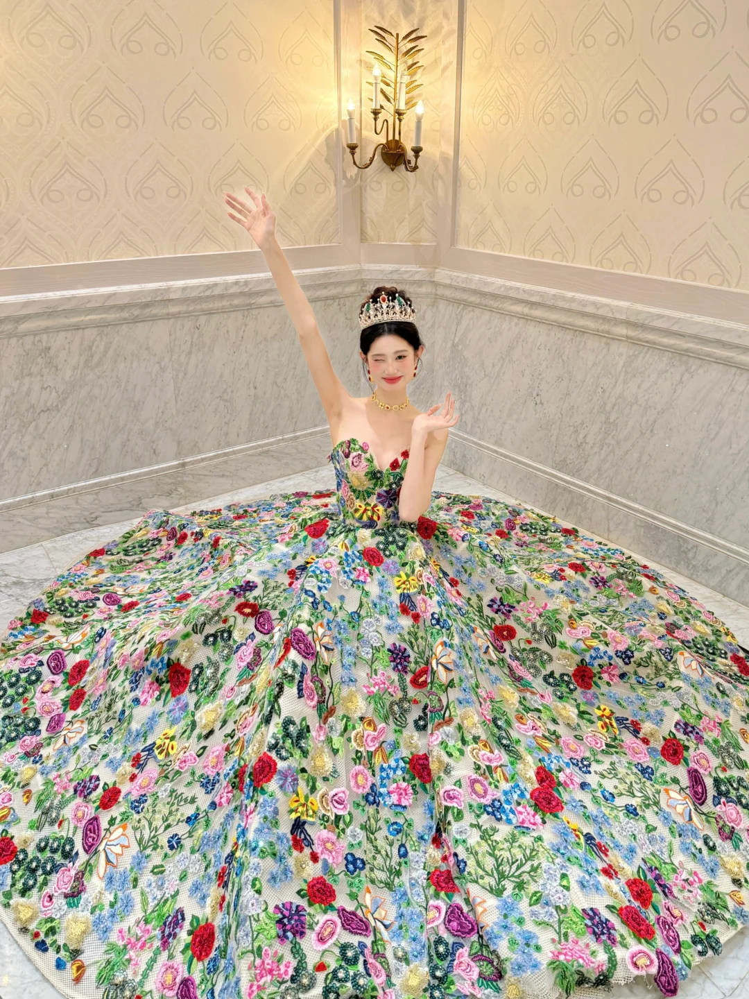 Gorgeous Strapless A-Line Floral Quinceanera Dress Unique Birthday Ball Gown, DP5041