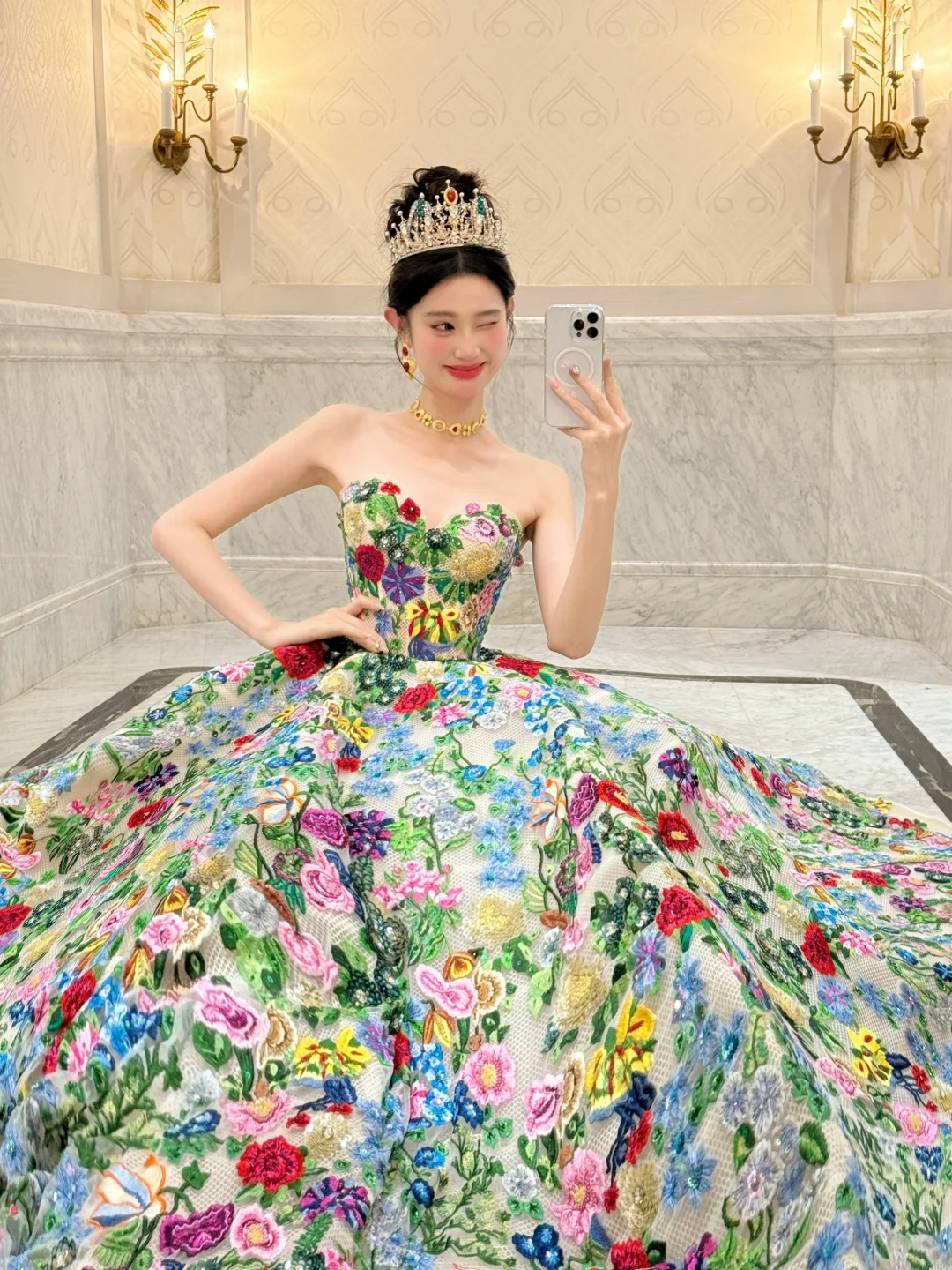 Gorgeous Strapless A-Line Floral Quinceanera Dress Unique Birthday Ball Gown, DP5041