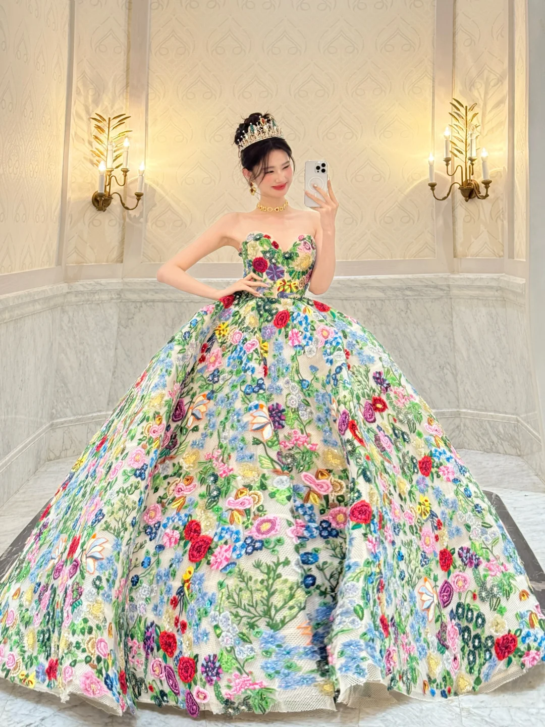 Gorgeous Strapless A-Line Floral Quinceanera Dress Unique Birthday Ball Gown, DP5041