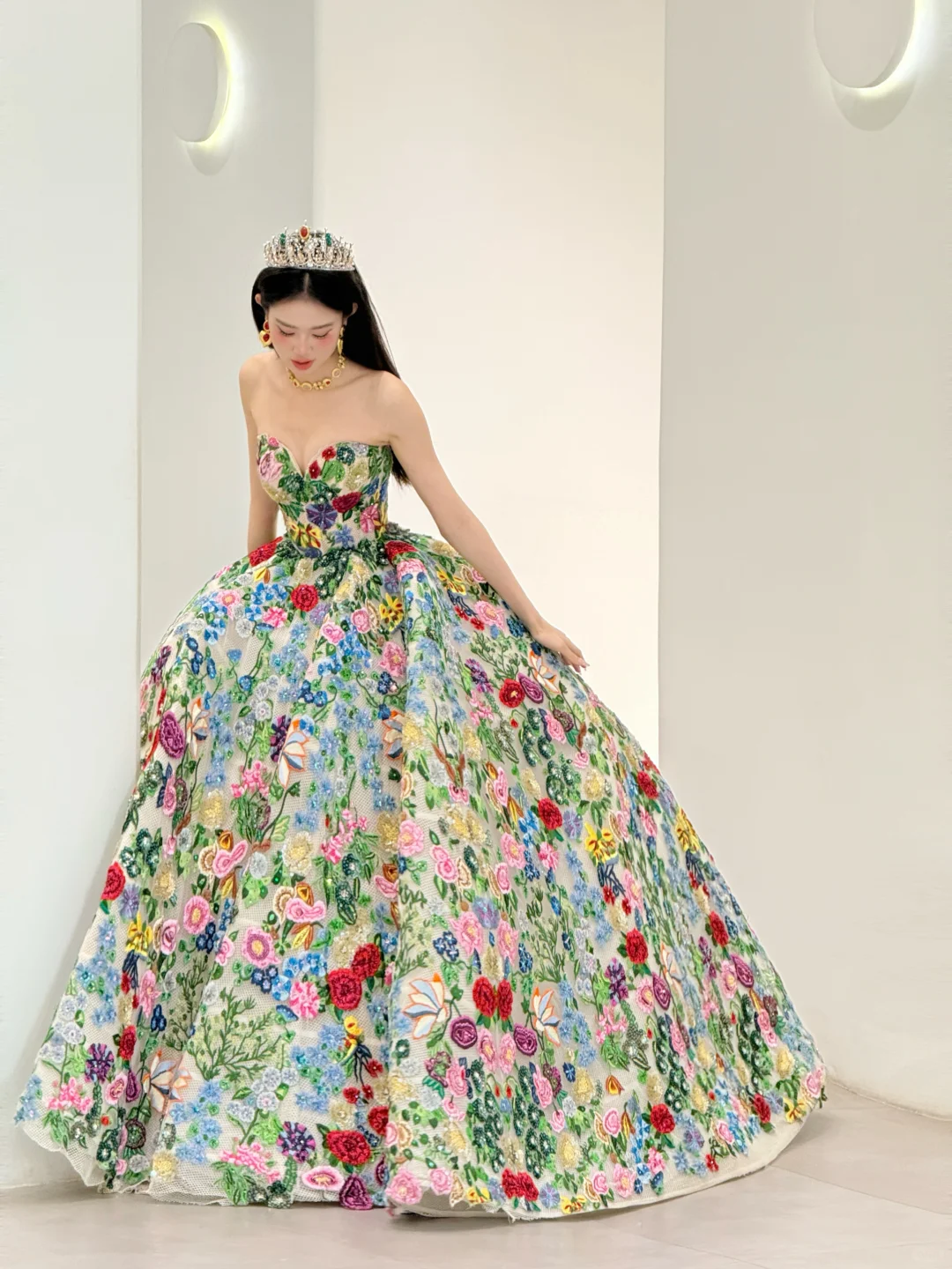 Gorgeous Strapless A-Line Floral Quinceanera Dress Unique Birthday Ball Gown, DP5041