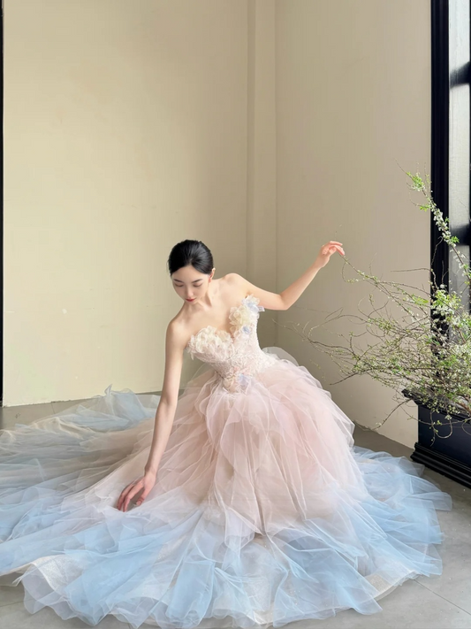 Elegant Sweetheart Ombre A-Line Tulle Party Dress Birthday Outfits Senior Prom Dress, DP5051