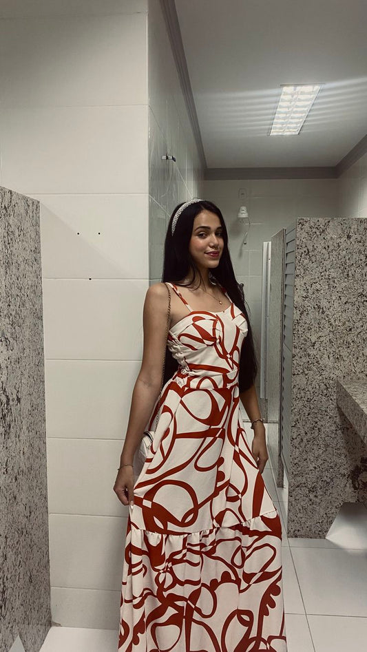 Stilvolles Träger A-Linie bedrucktes langes Partykleid Mode Urlaubskleid, DP4333