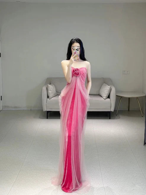 Rosa Sweetheart Samt Meerjungfrau Langes Partykleid Geburtstagsoutfits, DP4346