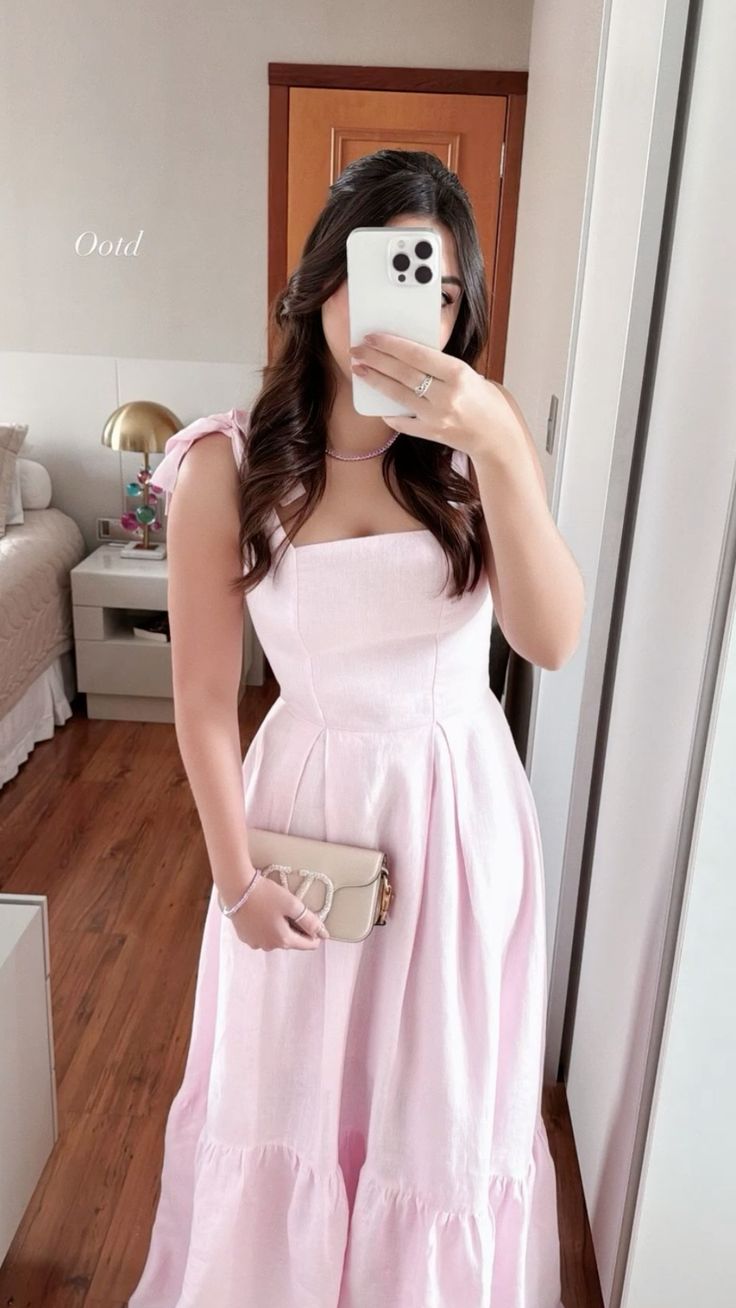 Robe de soirée longue trapèze rose à bretelles, robe d'invitée de mariage, DP4351