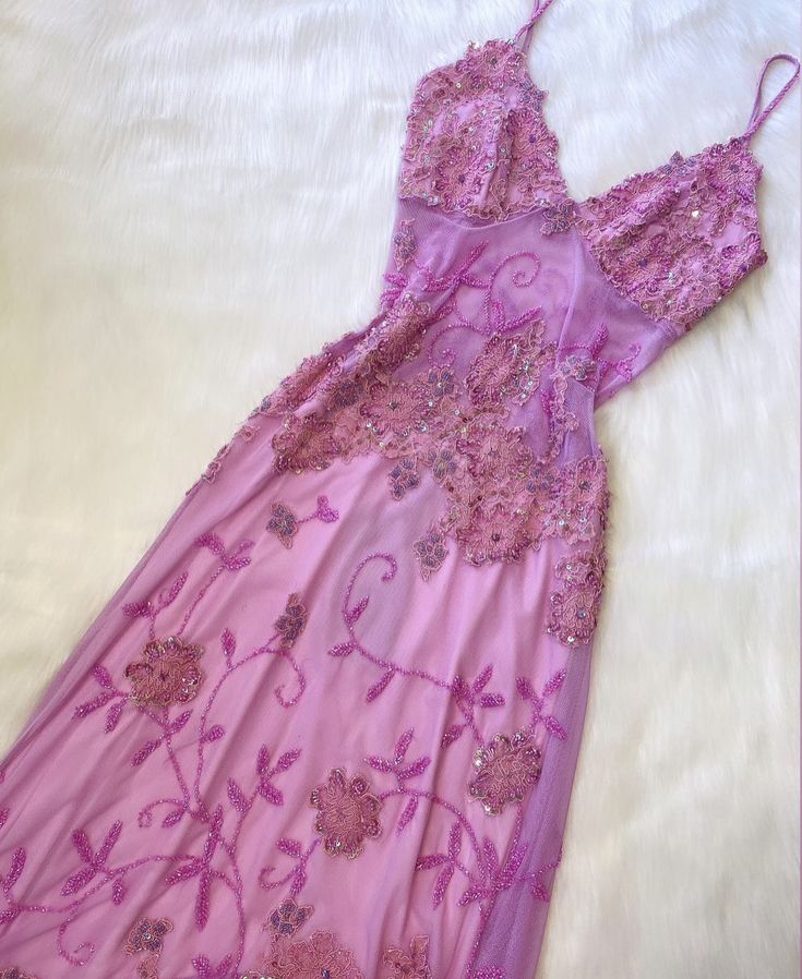 Robe de soirée longue rose à bretelles spaghetti et perles, style vintage, DP4387