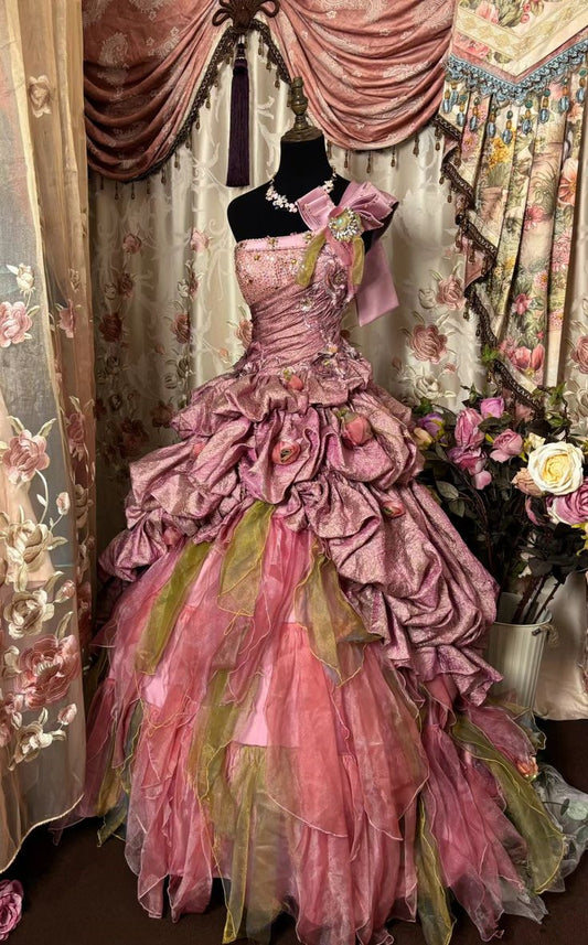 Robe de soirée rétro asymétrique à volants, coupe trapèze, DP4391