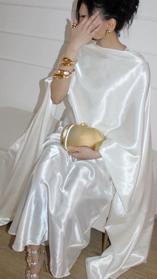 Robe de soirée longue en satin blanc, élégante, épaules dénudées, DP4429