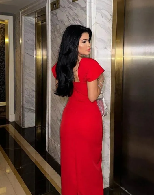 Wunderschönes rotes ärmelloses langes formelles Partykleid mit Perlenbesatz, DP4434