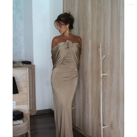 Robe de soirée longue élégante en satin, épaules dénudées, style sirène, DP4472