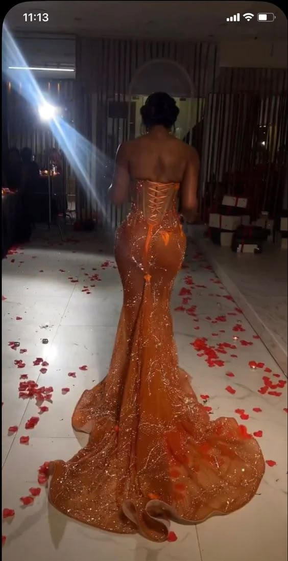 Sexy Orange Sweetheart Mermaid Beading Birthday Outfits Long Prom Dresses, DP4993