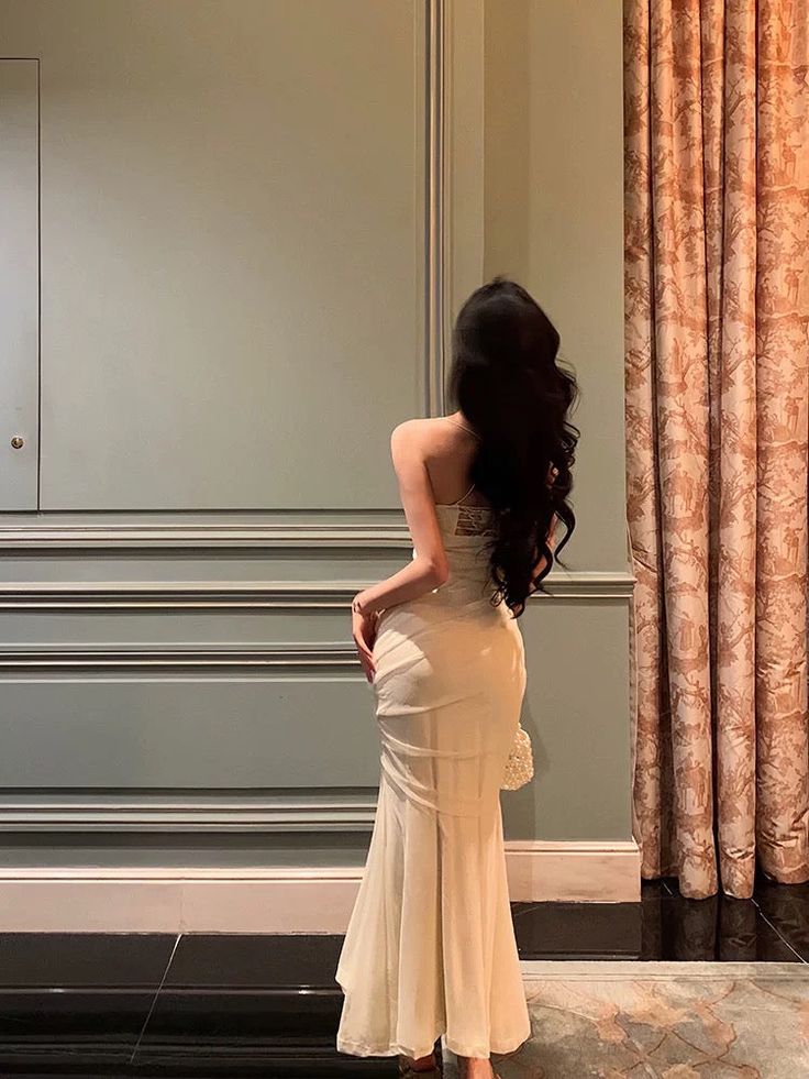 Elegant Ivory Spaghetti Straps Mermaid Long Party Dress Evening Dress, DP4498