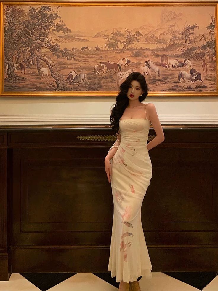 Elegant Ivory Spaghetti Straps Mermaid Long Party Dress Evening Dress, DP4498