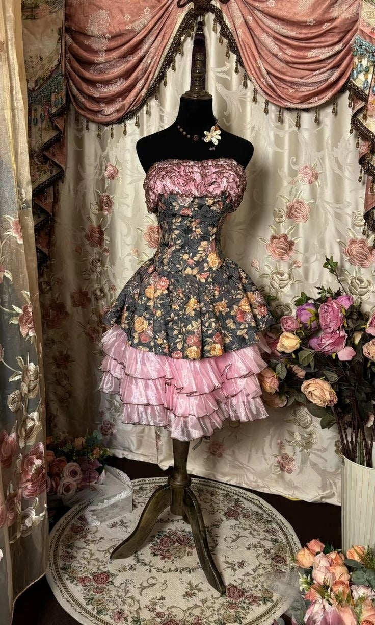 Retro Trägerloses A-Linien-Midi-Vintage-Cocktailkleid Abendkleid, DP4510