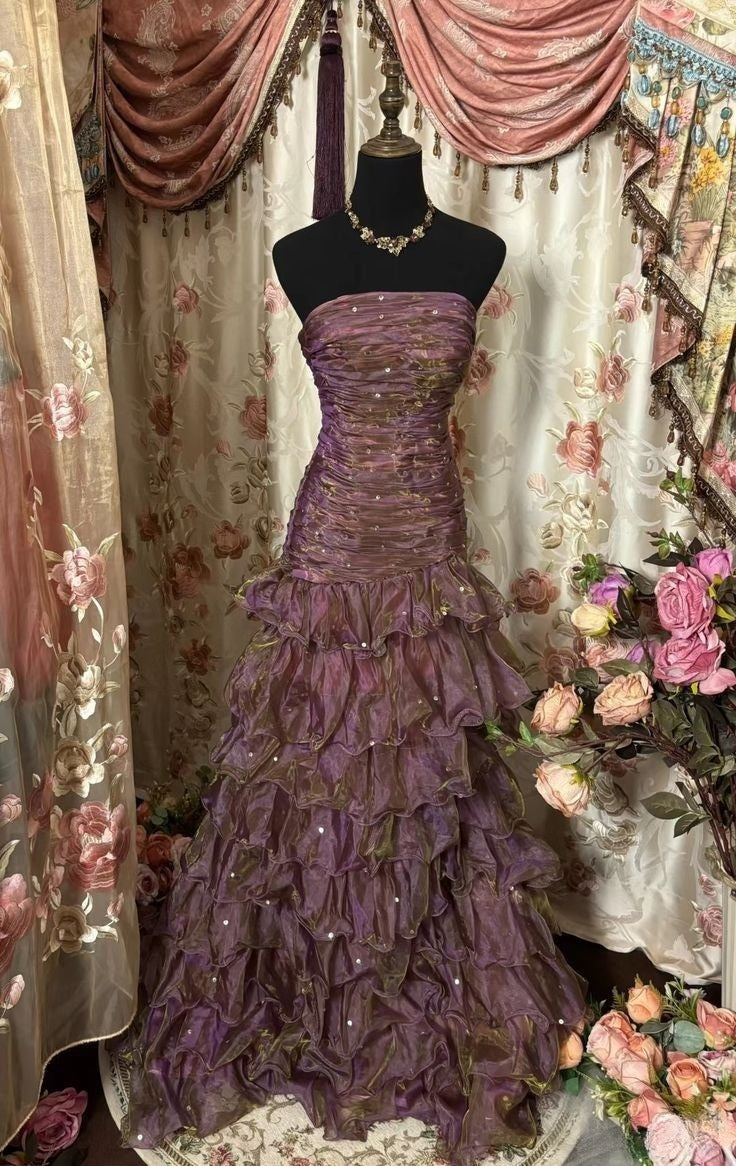 Elegant Strapless A-Line Layers Vintage Prom Dress Evening Gown, DP4511 Elegant Strapless A-Line Layers Vintage Prom Dress Evening Gown, DP4511