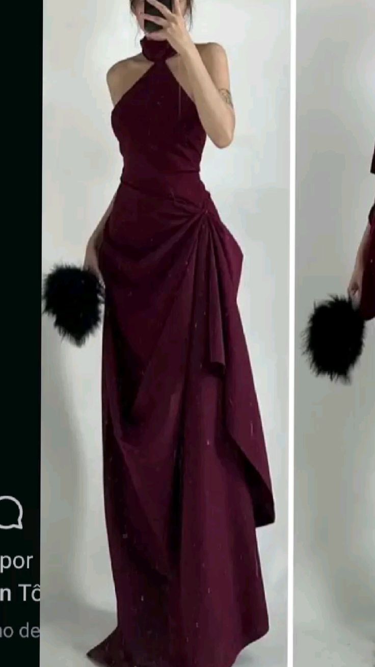 Sexy Burgund Neckholder Etuikleid Lange Abendkleider Partykleider, DP5427