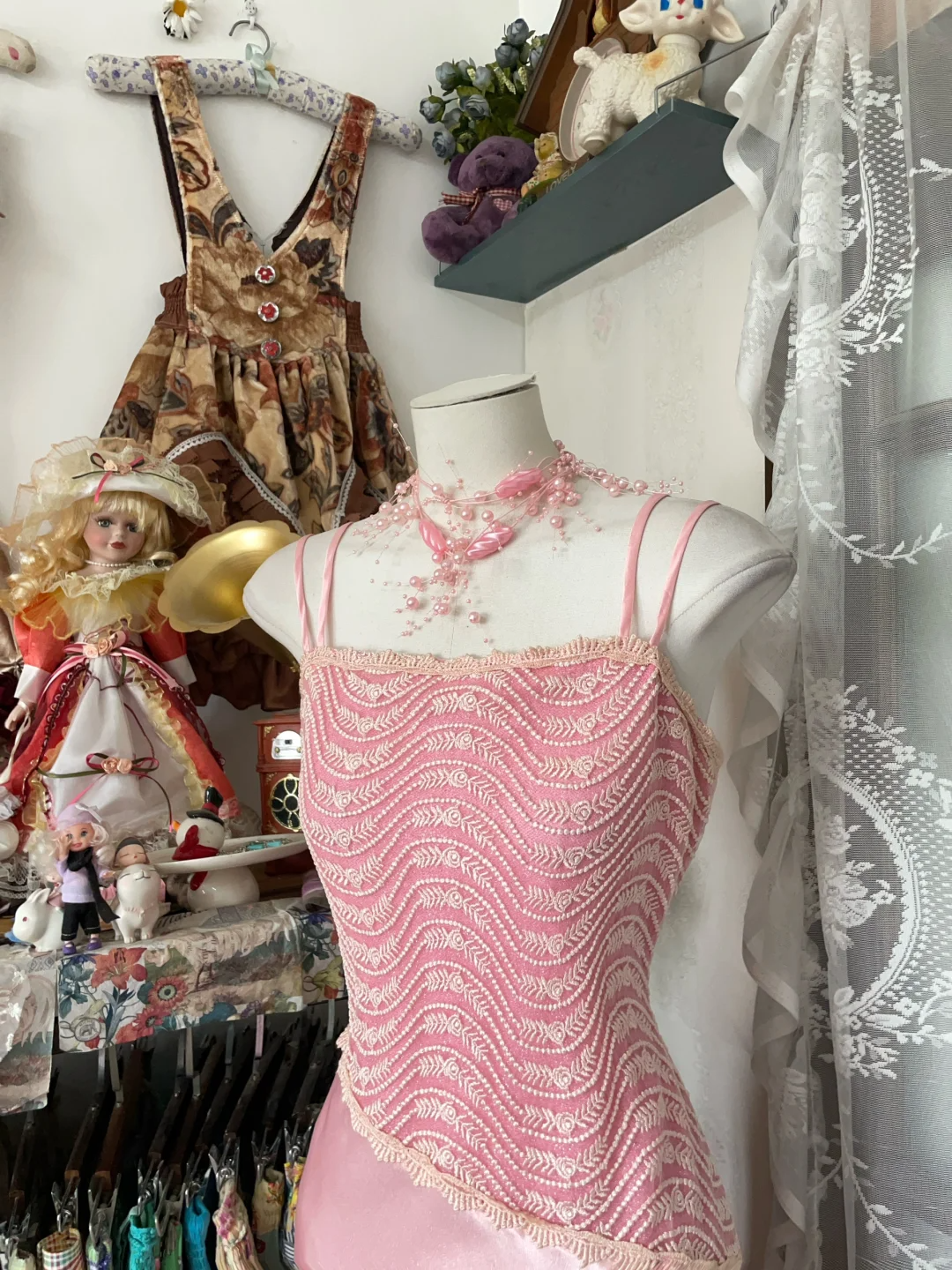 Robe de soirée longue style sirène brodée à bretelles roses, style vintage, DP4550