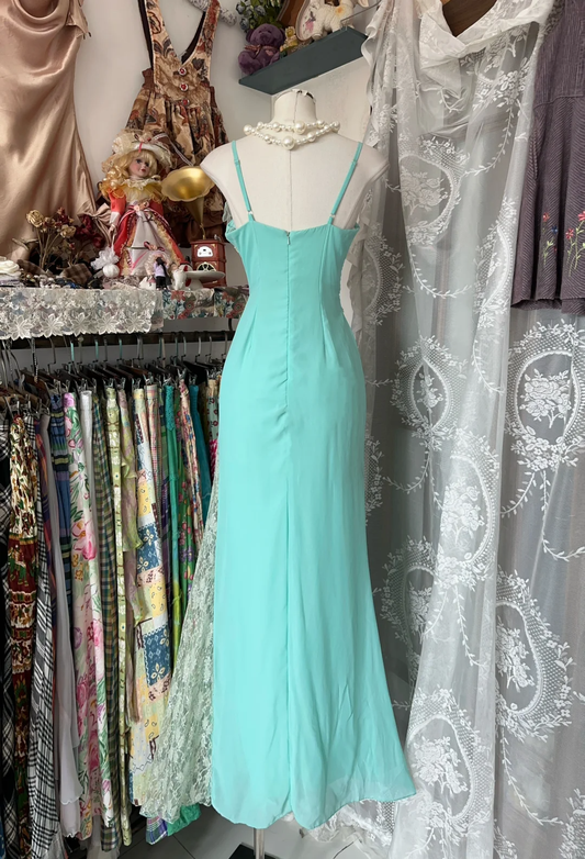 Tiffany Blaues Meerjungfrauen-Vintage-Partykleid mit langen Trägern, formelles Abendkleid, DP4555