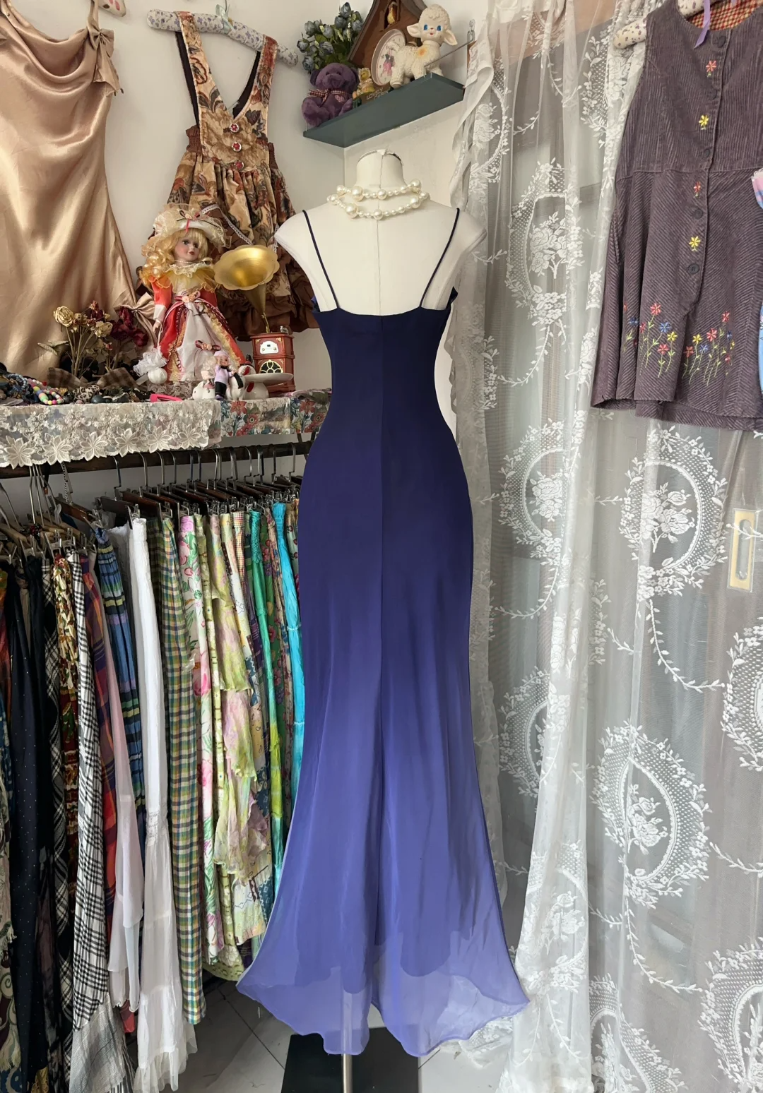 Lila Meerjungfrau-Vintage-Partykleid mit Farbverlauf und Trägern, langes Abendkleid, DP4559