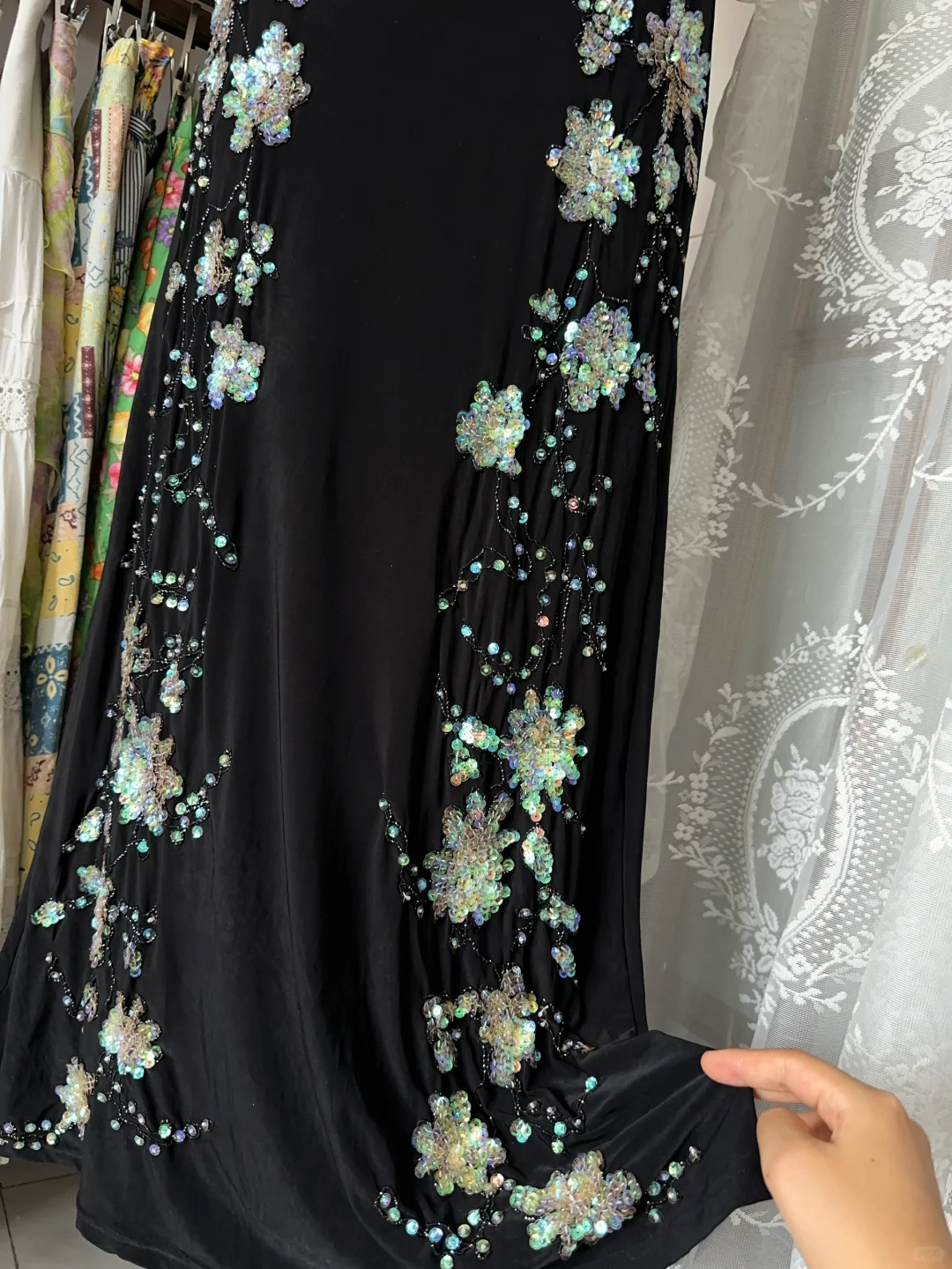 Vintage Schwarzes Perlenbesetztes Meerjungfrau Langes Partykleid Formales Abendkleid, DP4561