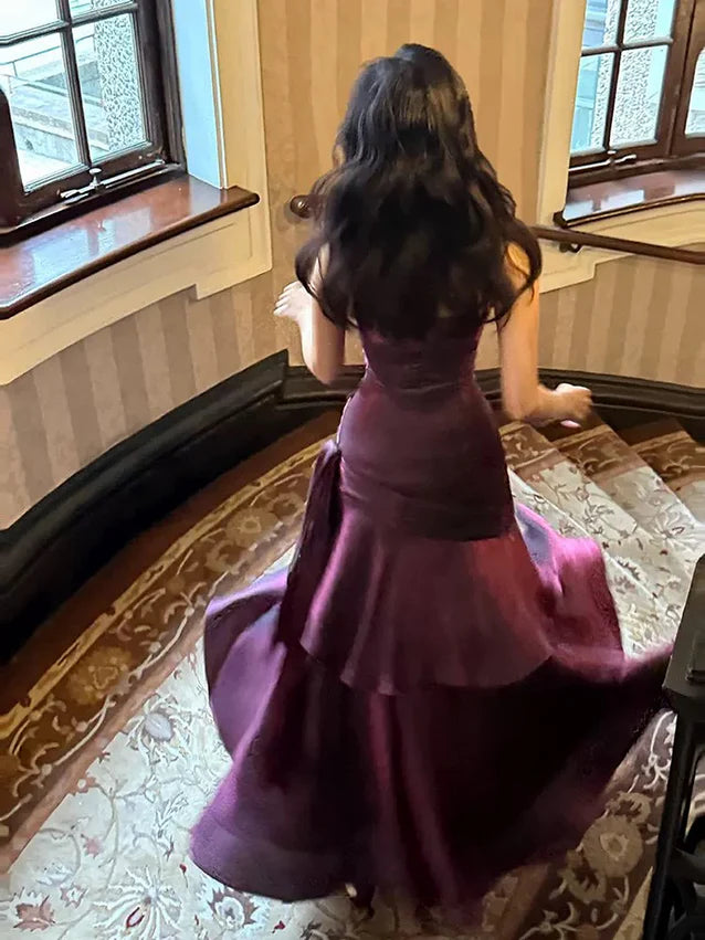 Dark Purple Spaghetti Straps A-Line Chiffon Long Prom Dress Evening Gown, DP4566