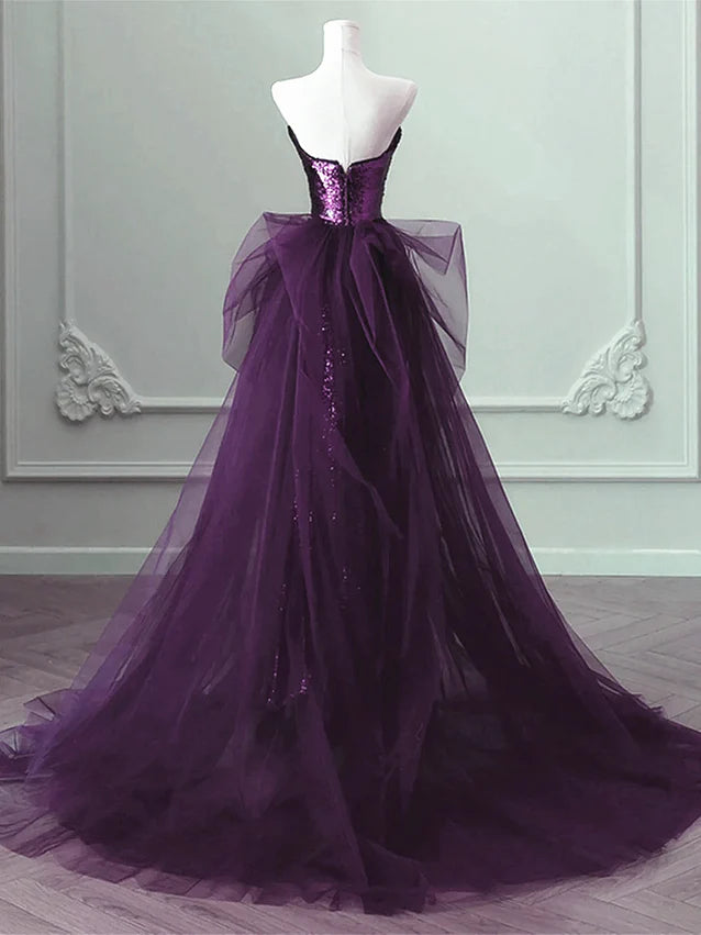 Lila trägerloses langes Meerjungfrauen-Ballkleid mit Pailletten, DP4569