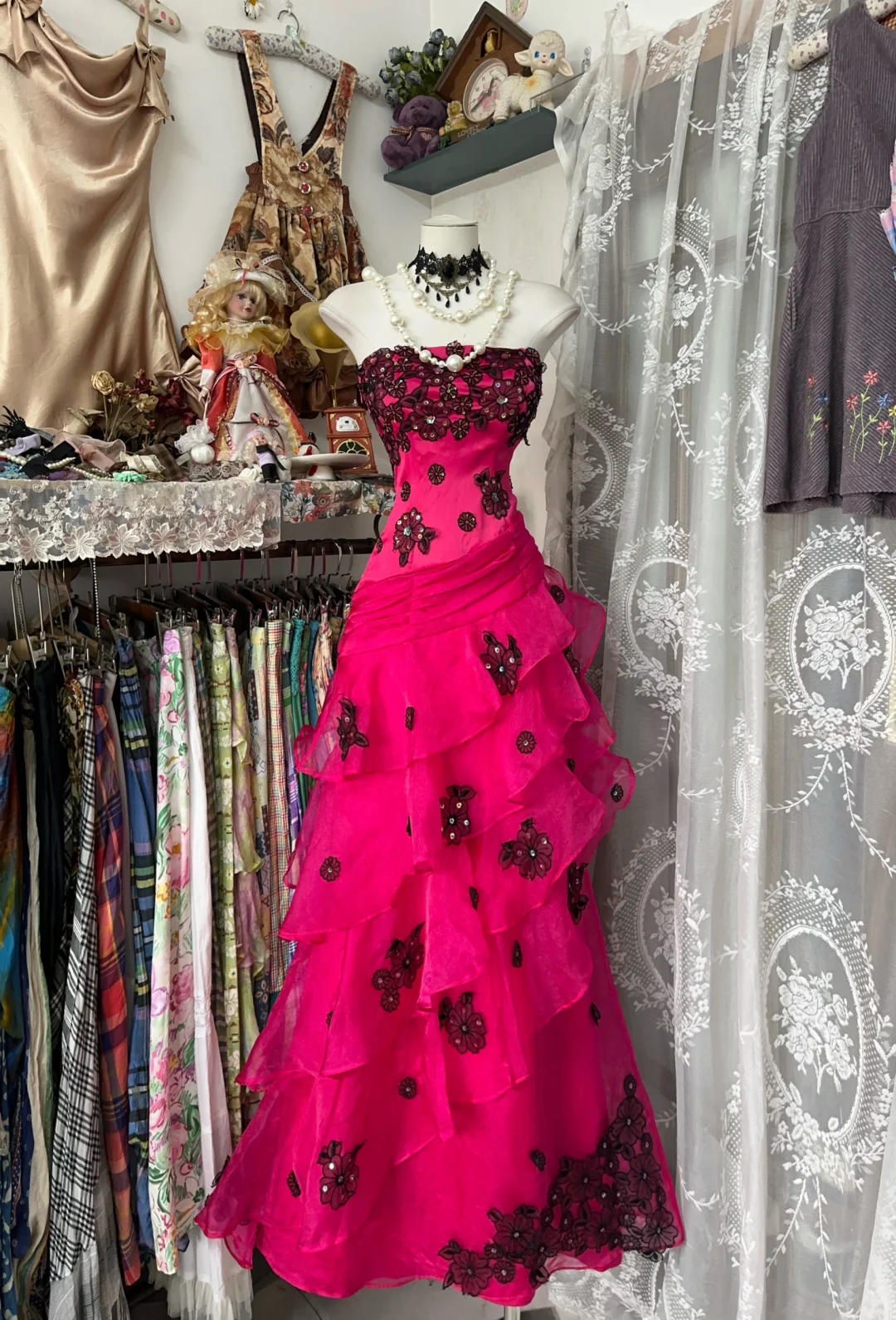 Hot Pink Strapless A-Line Vintage Long Prom Dress Formal Evening Gown, DP4572