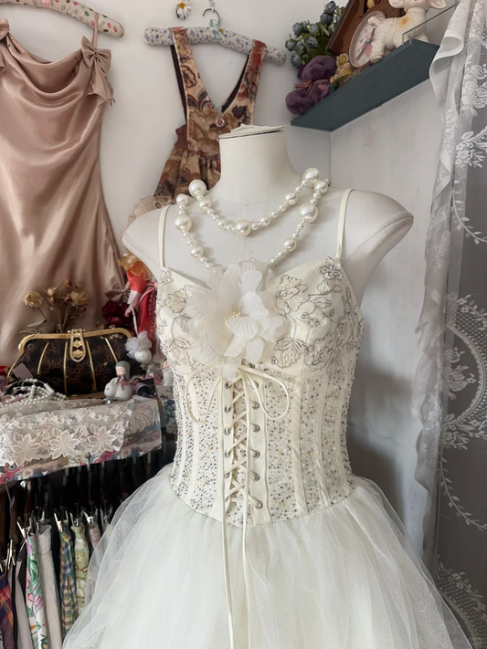 Robe de mariée trapèze blanche en tulle et perles, robe de bal longue vintage, DP4578