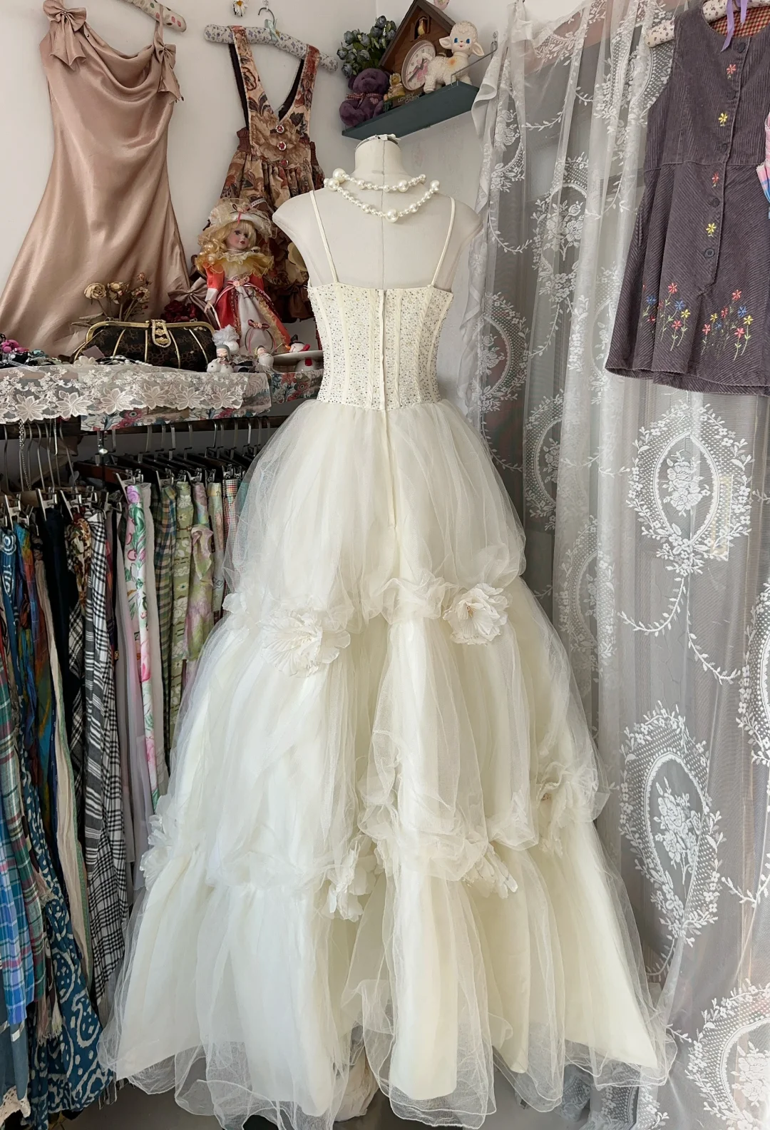 Robe de mariée trapèze blanche en tulle et perles, robe de bal longue vintage, DP4578