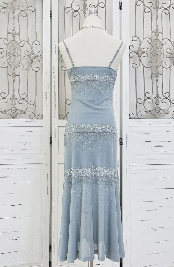 Light Blue Spaghetti Straps Sheath Cocktail Dress Midi Party Dress, DP4590