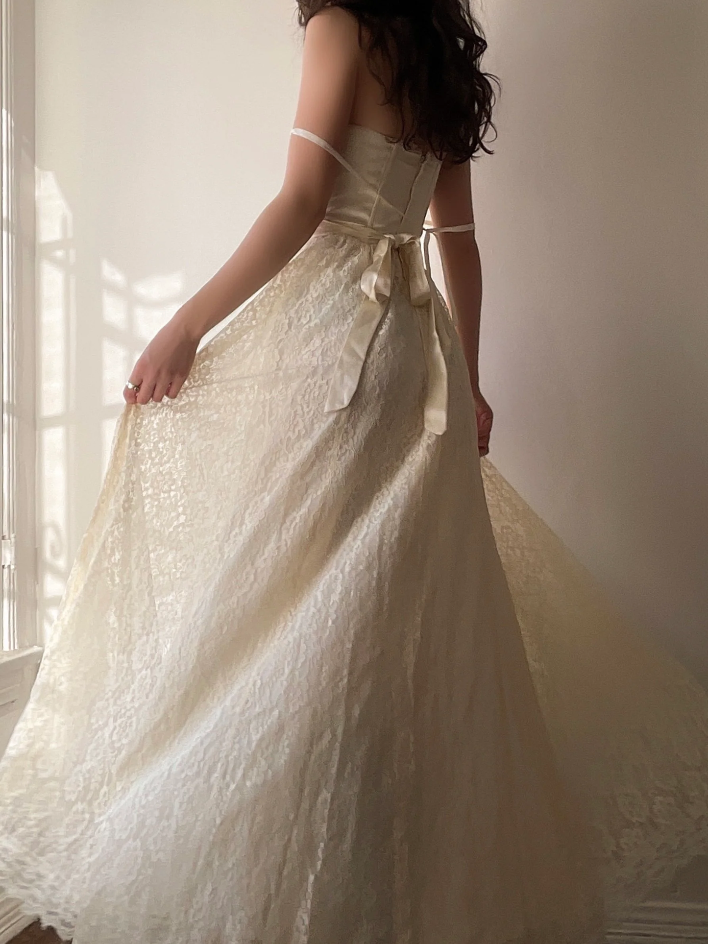 Robe longue de soirée rétro bustier en dentelle, coupe trapèze, robe d'anniversaire, robe vintage, DP4612