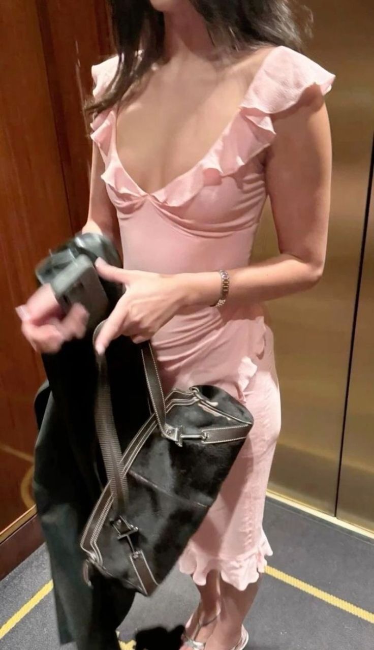 Rosa V-Ausschnitt Rüschen Etuikleid Teelänge Partykleid Cocktailkleid, DP4623