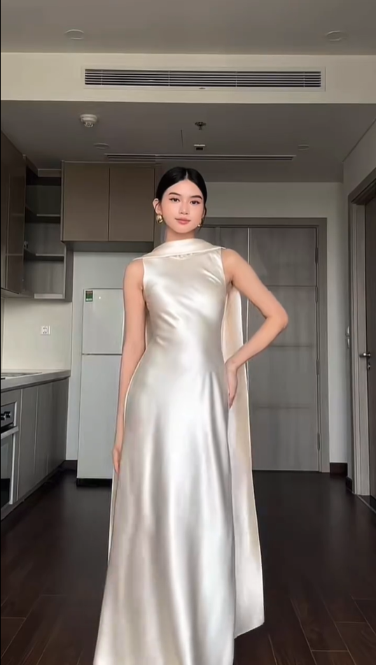 Robe de soirée élégante sans manches en satin ivoire, longue, DP4634