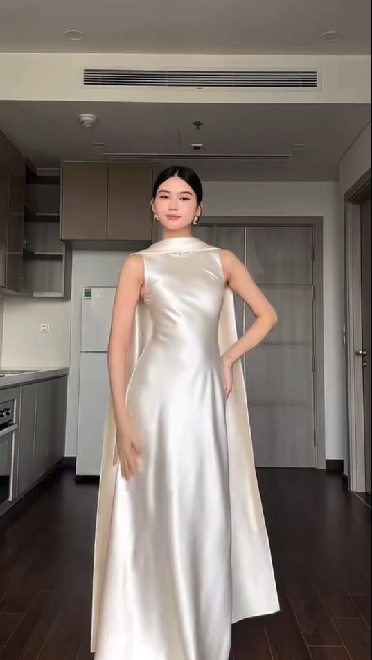 Robe de soirée élégante sans manches en satin ivoire, longue, DP4634