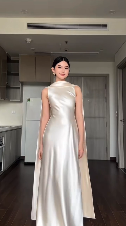 Robe de soirée élégante sans manches en satin ivoire, longue, DP4634