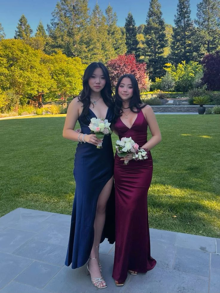 Burgundy V Neck Backless Mermaid Satin Long Prom Dress Formal Party Dress, DP4644