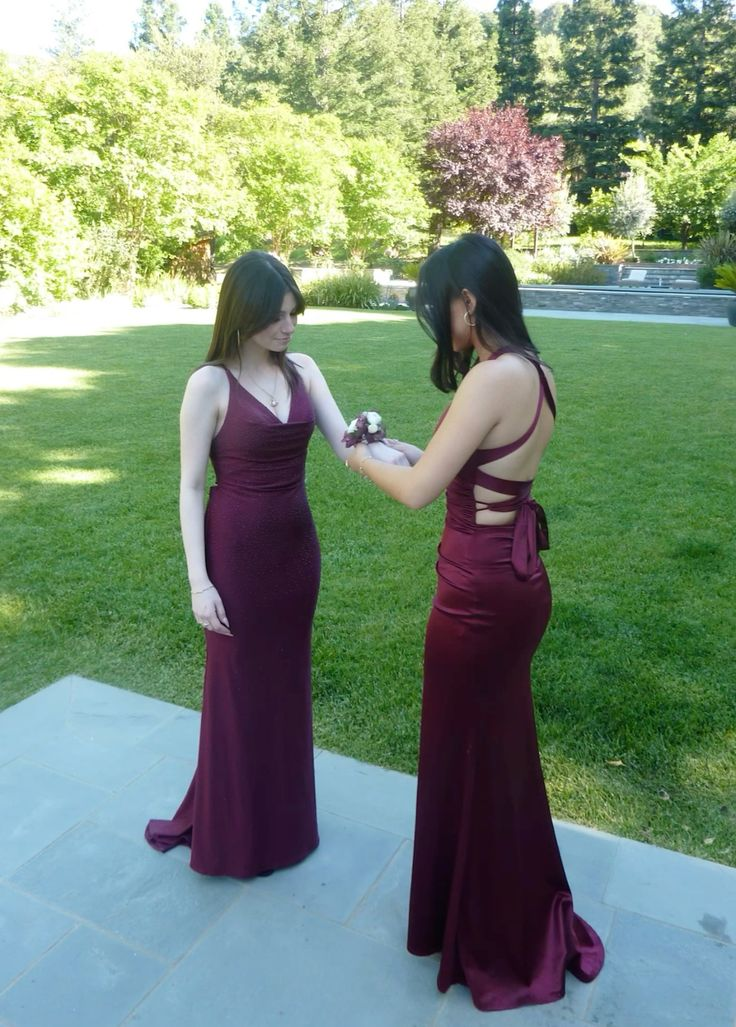 Burgundy V Neck Backless Mermaid Satin Long Prom Dress Formal Party Dress, DP4644
