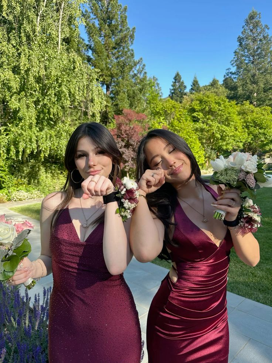 Burgundy V Neck Backless Mermaid Satin Long Prom Dress Formal Party Dress, DP4644