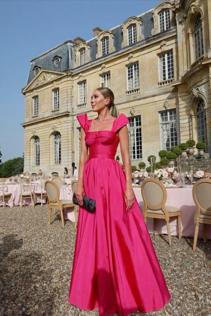 Hot Pink Straps A-Line Satin Long Prom Dress Formal Evening Dress, DP4661