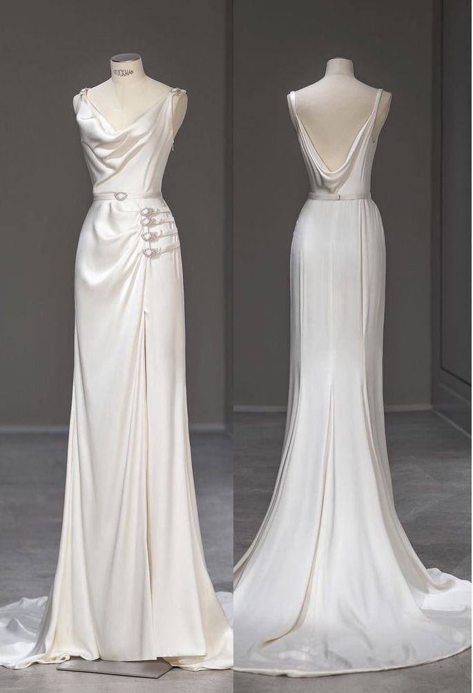 Elegantes Elfenbeinfarbenes Meerjungfrau-Brautkleid aus Satin mit Trägern, formelles Abendkleid, DP4662
